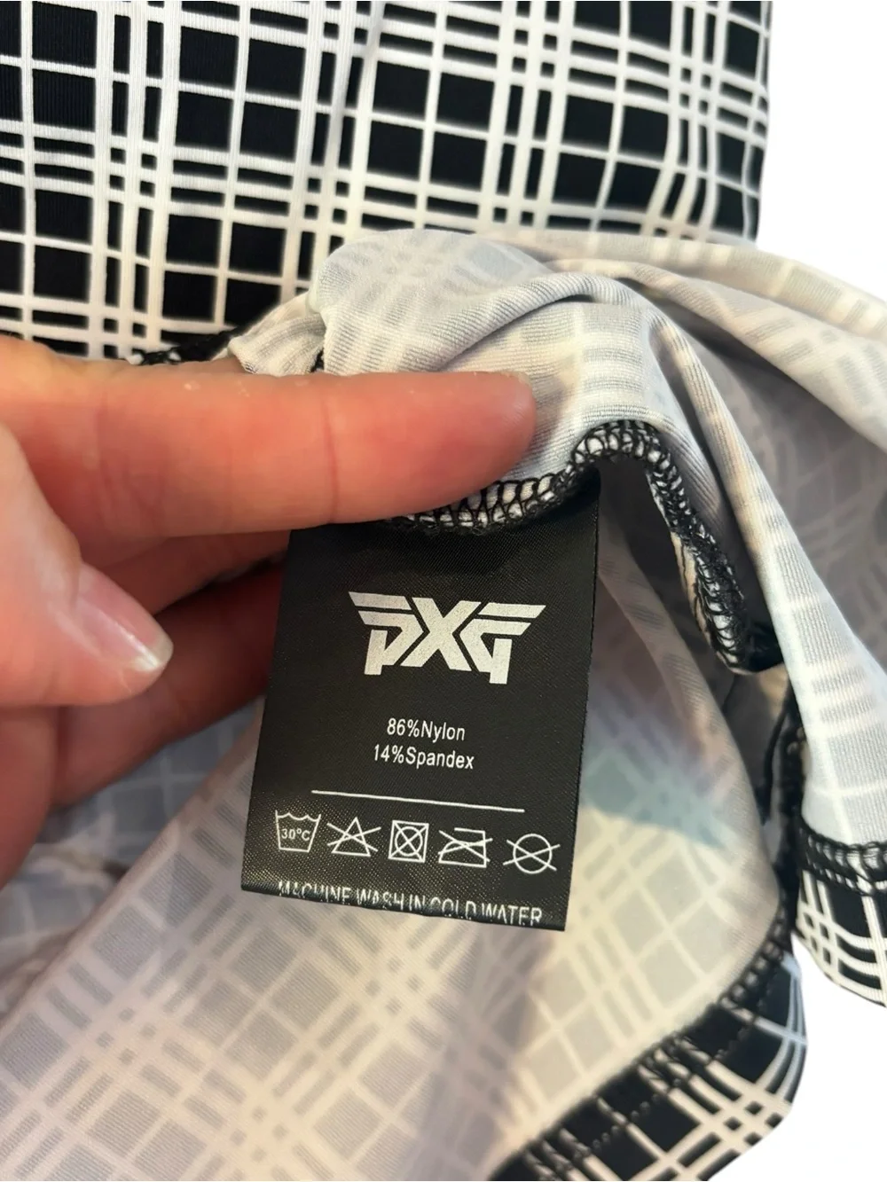 PXG Women's Black & White Grid-Print Performance Polo Shirt Size Medium